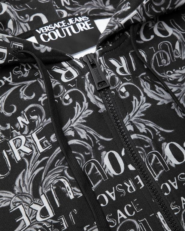 roupas P2TX2405 Versace moletom com zíper de alta costura com logo preto homens