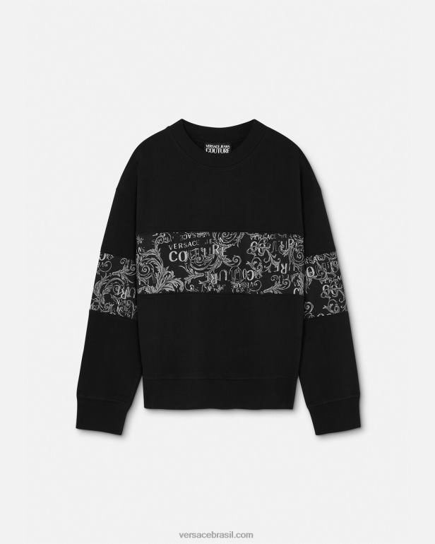 roupas P2TX2406 Versace moletom de alta costura com logotipo preto homens