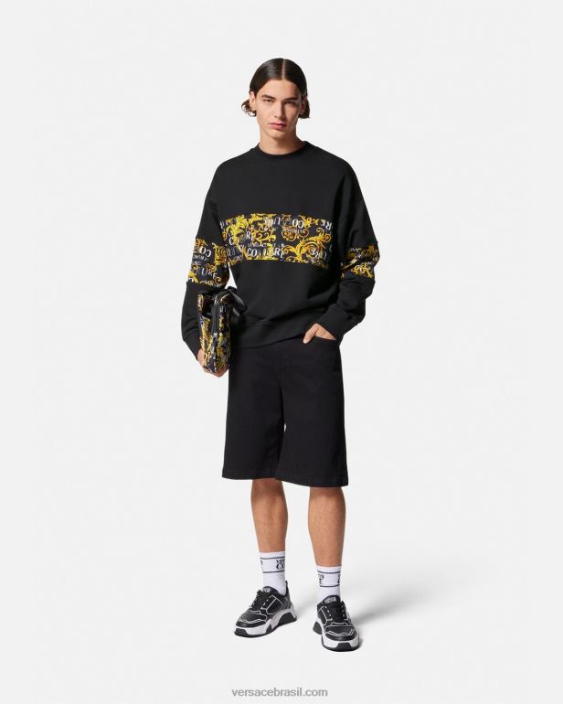 roupas P2TX2407 Versace moletom de alta costura com logotipo ouro Preto homens