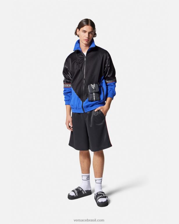 roupas P2TX2409 Versace moletom com zíper e logo preto homens