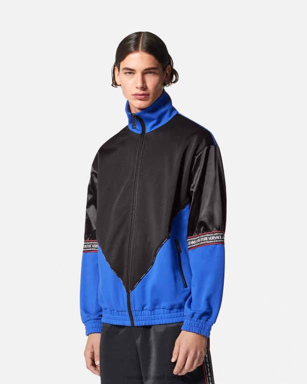 roupas P2TX2409 Versace moletom com zíper e logo preto homens