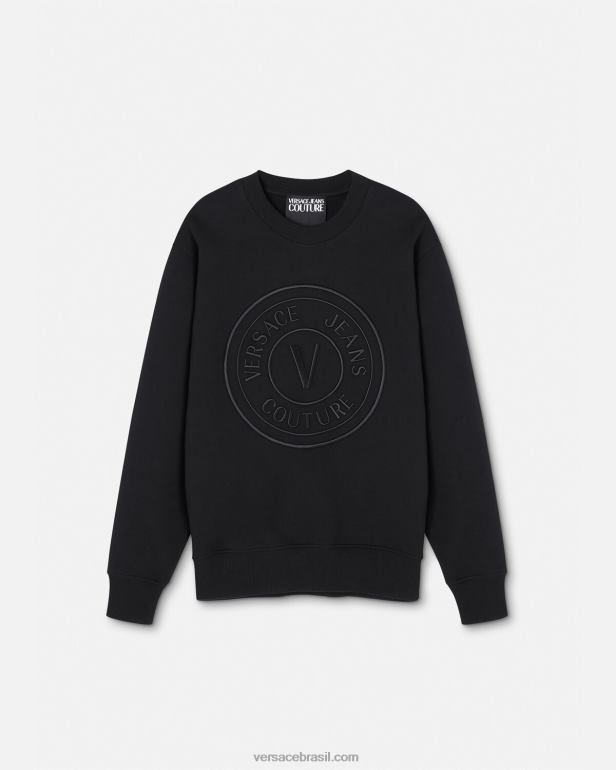 roupas P2TX2412 Versace moletom com emblema v bordado preto homens