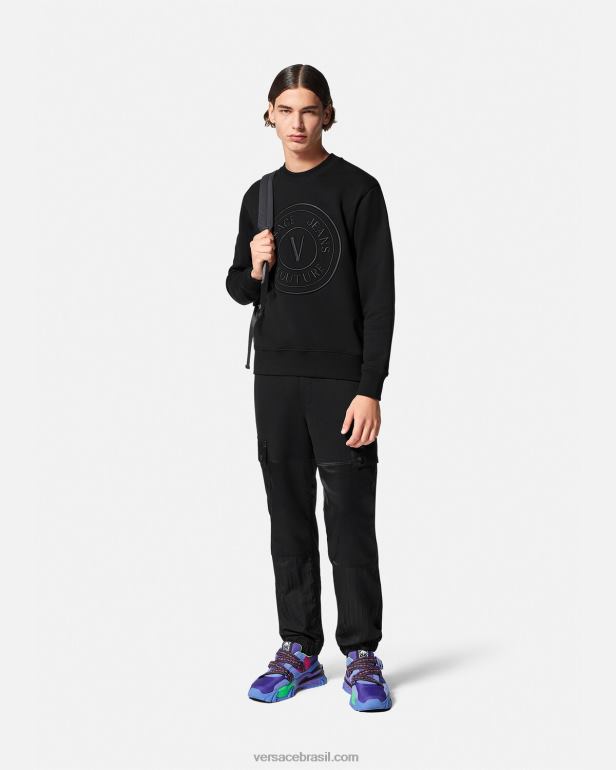 roupas P2TX2412 Versace moletom com emblema v bordado preto homens