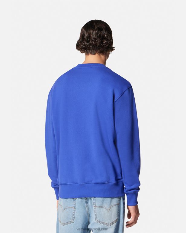 roupas P2TX2413 Versace moletom com emblema v bordado azul homens