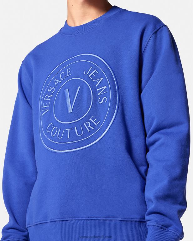 roupas P2TX2413 Versace moletom com emblema v bordado azul homens