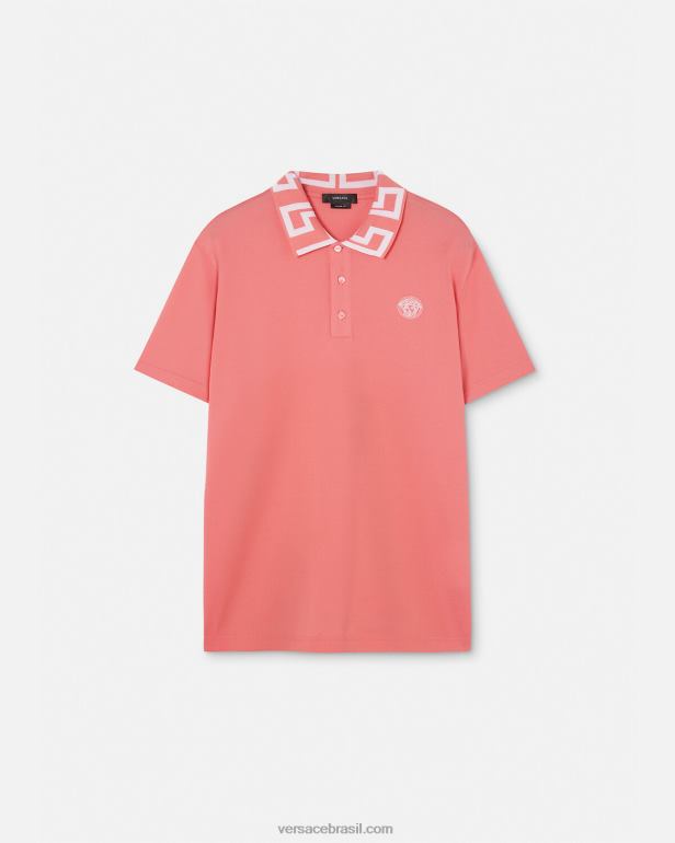 roupas P2TX1357 Versace camisa polo medusa greca rosa homens