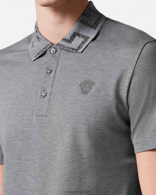 roupas P2TX1358 Versace camisa polo manga curta greca cinza homens