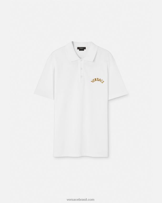 roupas P2TX1361 Versace camisa polo com logo barroco concha branco homens