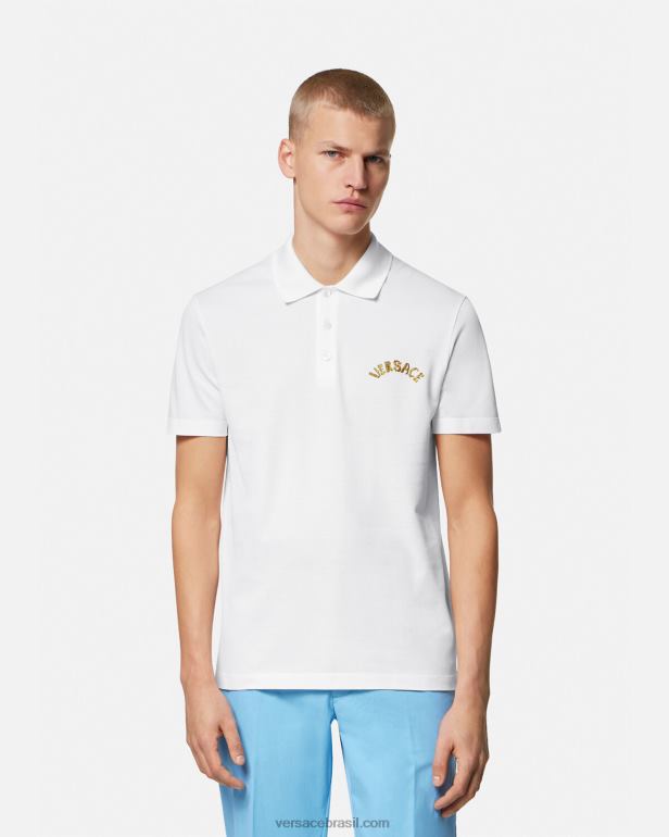 roupas P2TX1361 Versace camisa polo com logo barroco concha branco homens