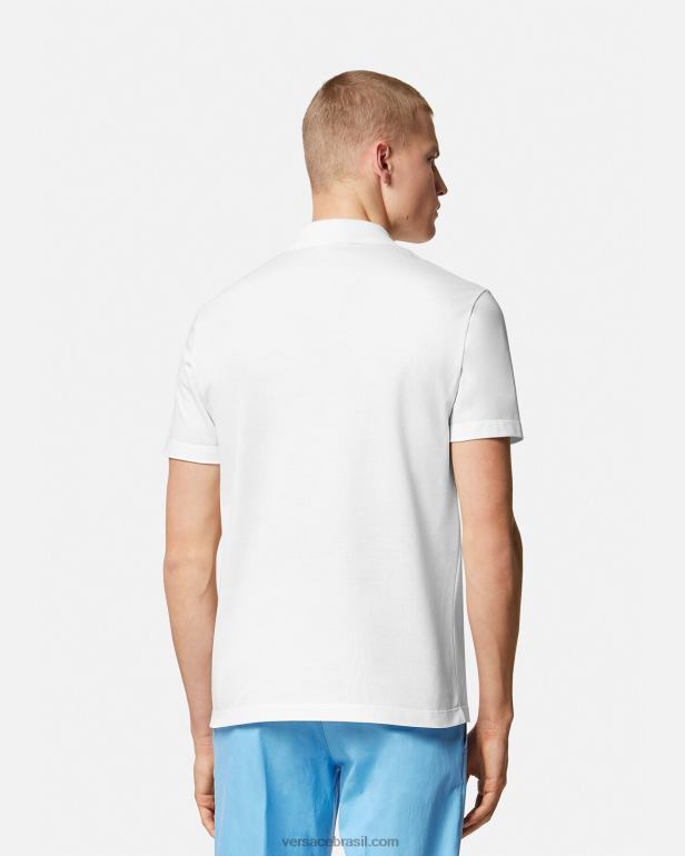 roupas P2TX1361 Versace camisa polo com logo barroco concha branco homens