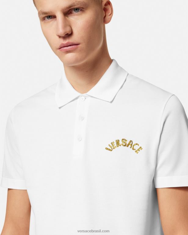 roupas P2TX1361 Versace camisa polo com logo barroco concha branco homens