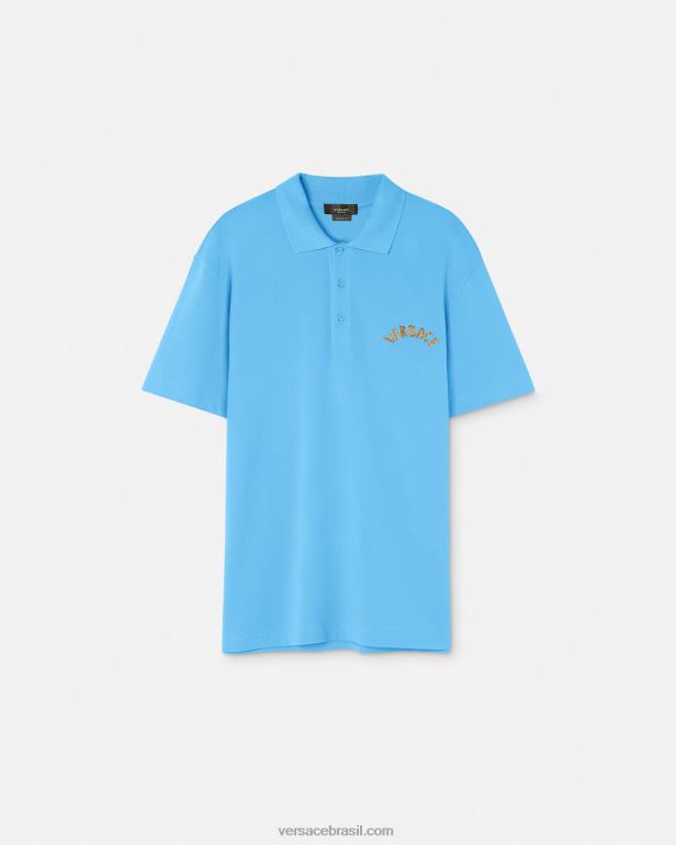 roupas P2TX1362 Versace camisa polo com logo barroco concha azul claro homens