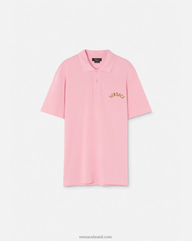 roupas P2TX1365 Versace camisa polo com logo barroco concha rosa homens
