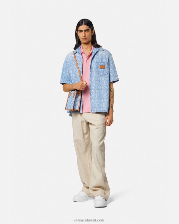 roupas P2TX1365 Versace camisa polo com logo barroco concha rosa homens