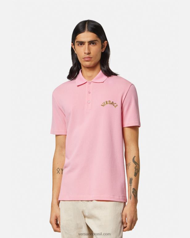 roupas P2TX1365 Versace camisa polo com logo barroco concha rosa homens