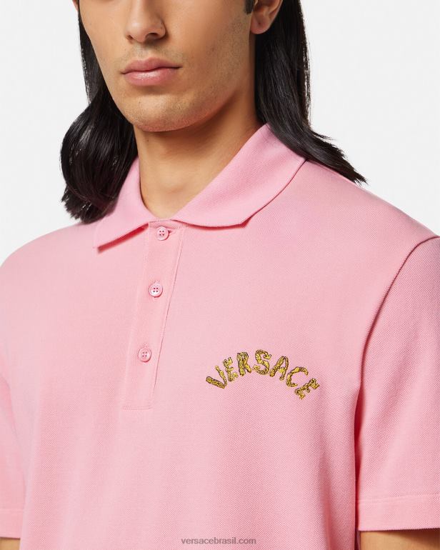 roupas P2TX1365 Versace camisa polo com logo barroco concha rosa homens