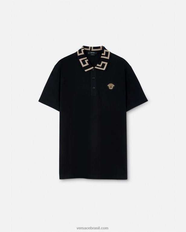 roupas P2TX1375 Versace camisa polo manga curta greca preto homens