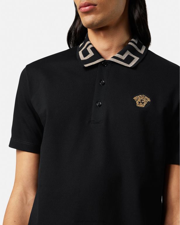 roupas P2TX1375 Versace camisa polo manga curta greca preto homens