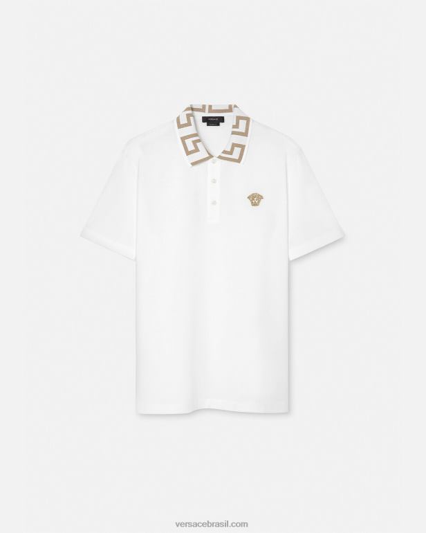 roupas P2TX1376 Versace camisa polo manga curta greca branco homens