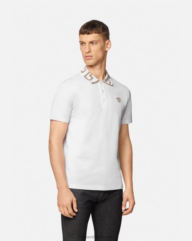 roupas P2TX1376 Versace camisa polo manga curta greca branco homens