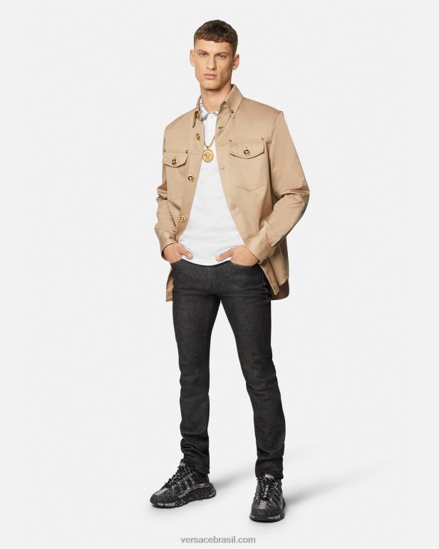 roupas P2TX1376 Versace camisa polo manga curta greca branco homens