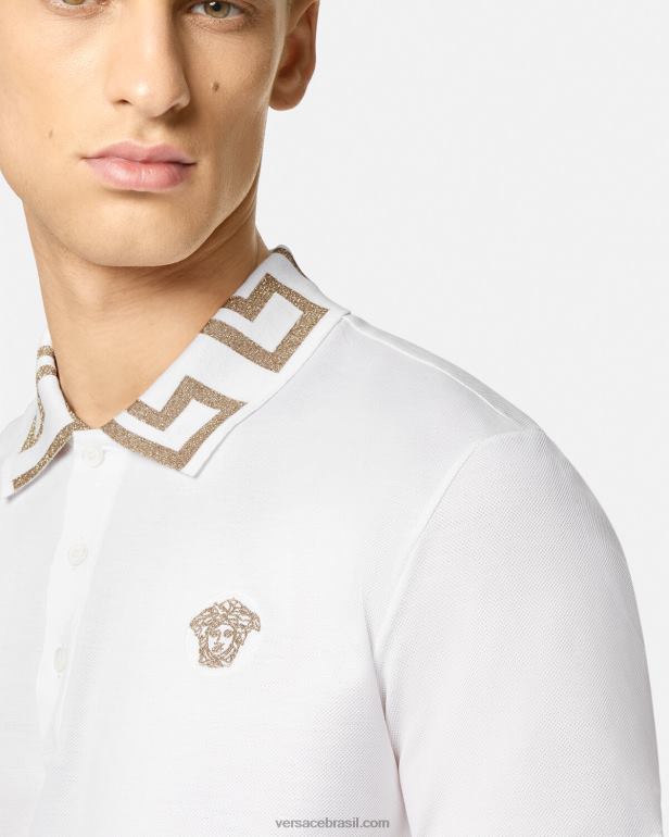 roupas P2TX1376 Versace camisa polo manga curta greca branco homens