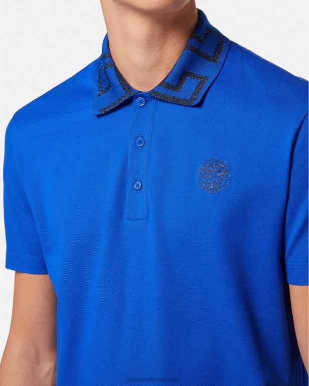 roupas P2TX1386 Versace camisa polo manga curta greca azul homens