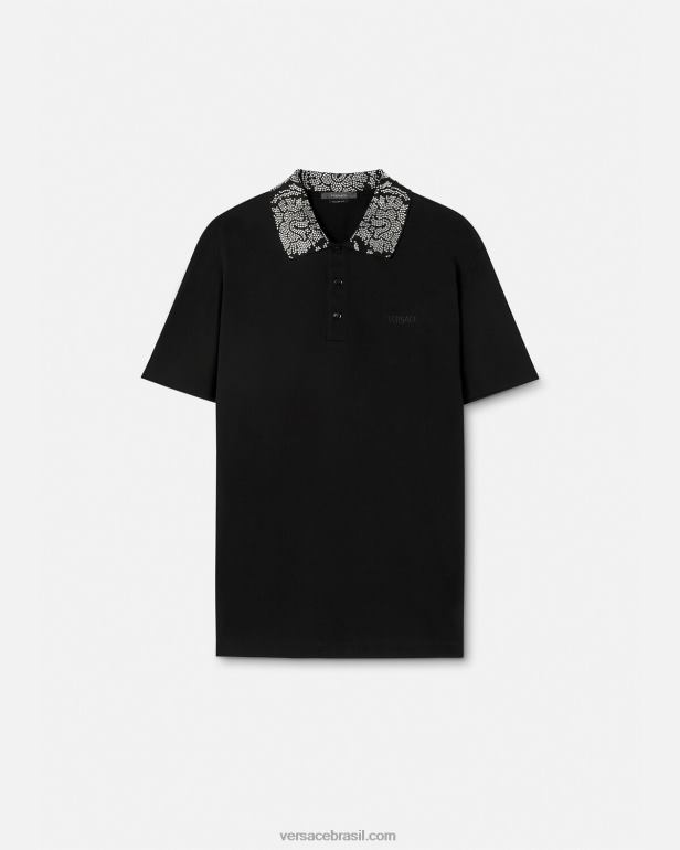 roupas P2TX1391 Versace camisa polo manga curta com tachas preto homens