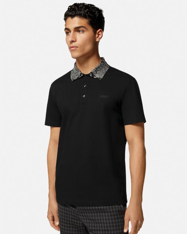 roupas P2TX1391 Versace camisa polo manga curta com tachas preto homens