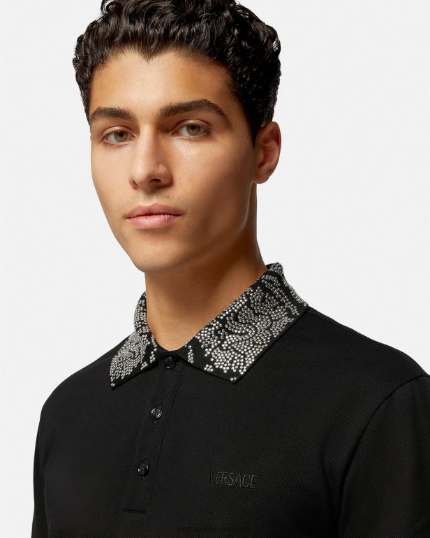 roupas P2TX1391 Versace camisa polo manga curta com tachas preto homens