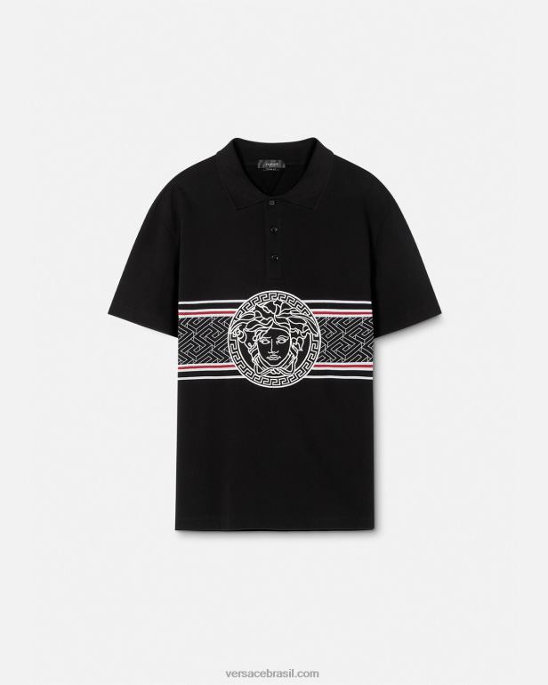 roupas P2TX1395 Versace camisa polo bordada medusa preto homens