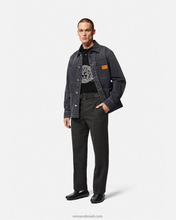 roupas P2TX1395 Versace camisa polo bordada medusa preto homens