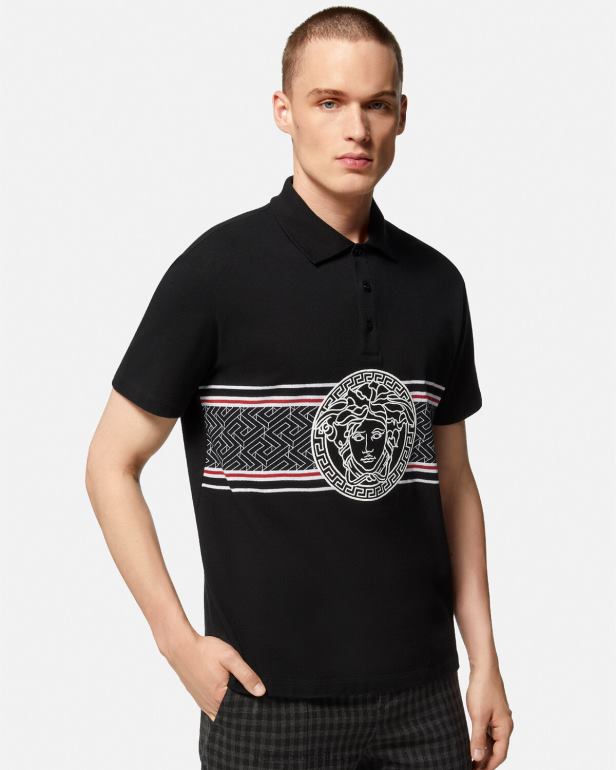 roupas P2TX1395 Versace camisa polo bordada medusa preto homens