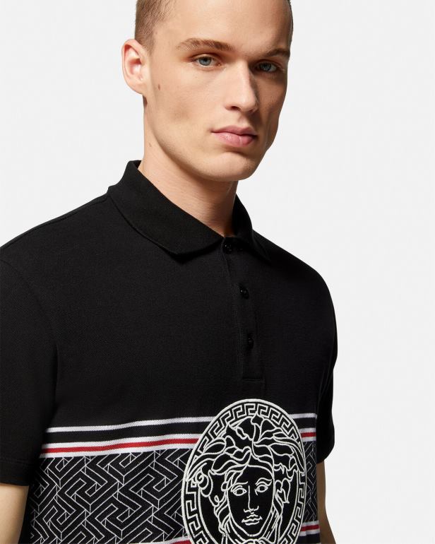 roupas P2TX1395 Versace camisa polo bordada medusa preto homens