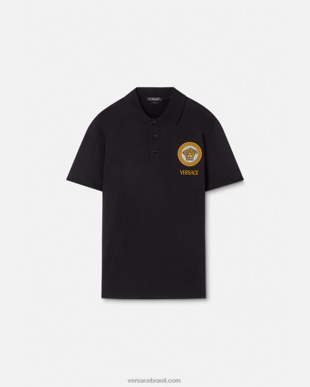 roupas P2TX1398 Versace camisa polo bordada medusa preto homens
