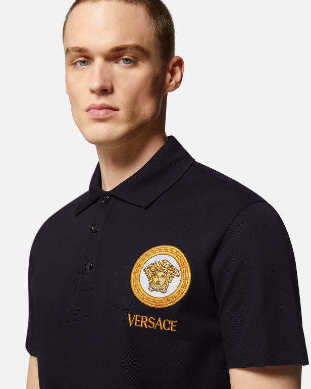 roupas P2TX1398 Versace camisa polo bordada medusa preto homens