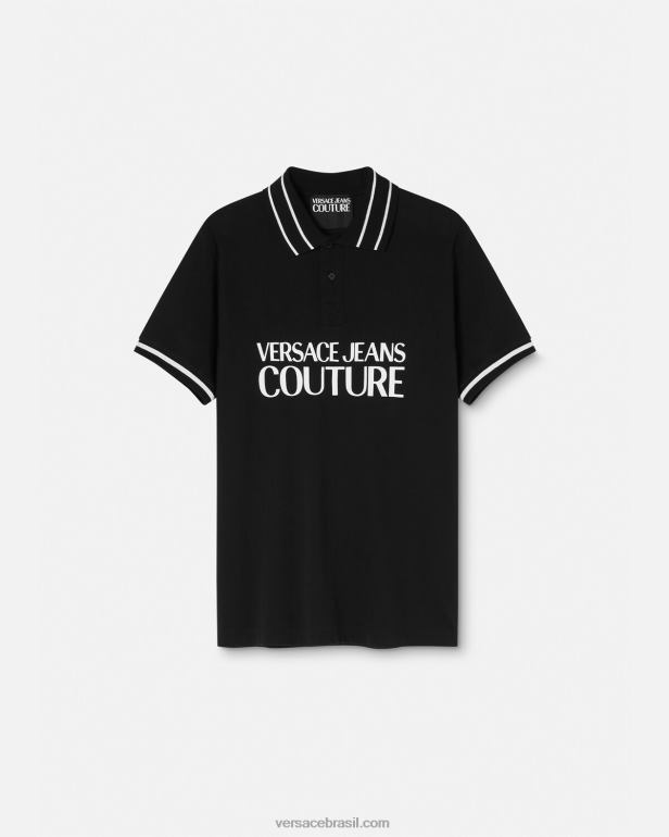 roupas P2TX2361 Versace camisa polo com logo preto homens