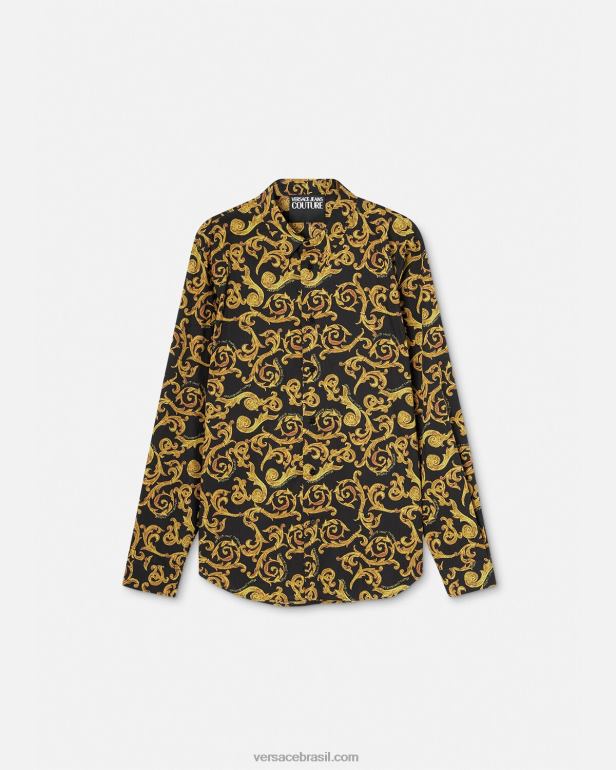 roupas P2TX2376 Versace esboço de camisa de alta costura ouro Preto homens