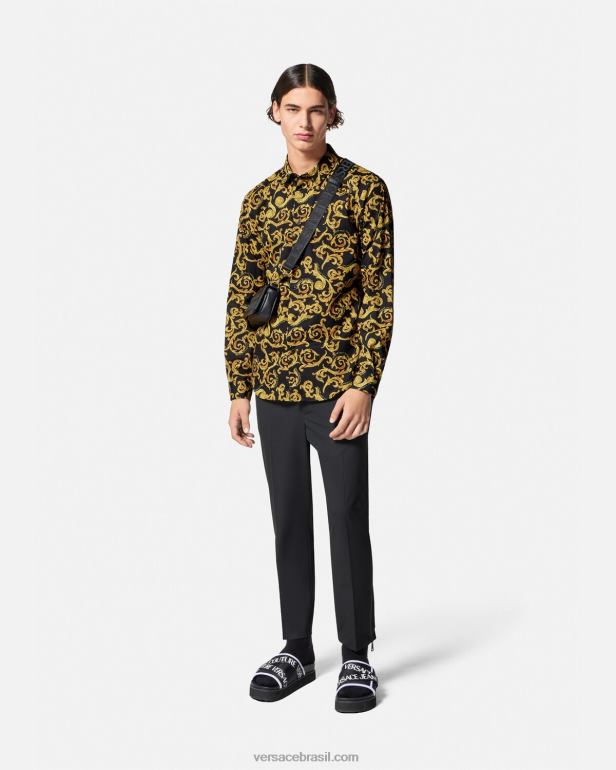 roupas P2TX2376 Versace esboço de camisa de alta costura ouro Preto homens