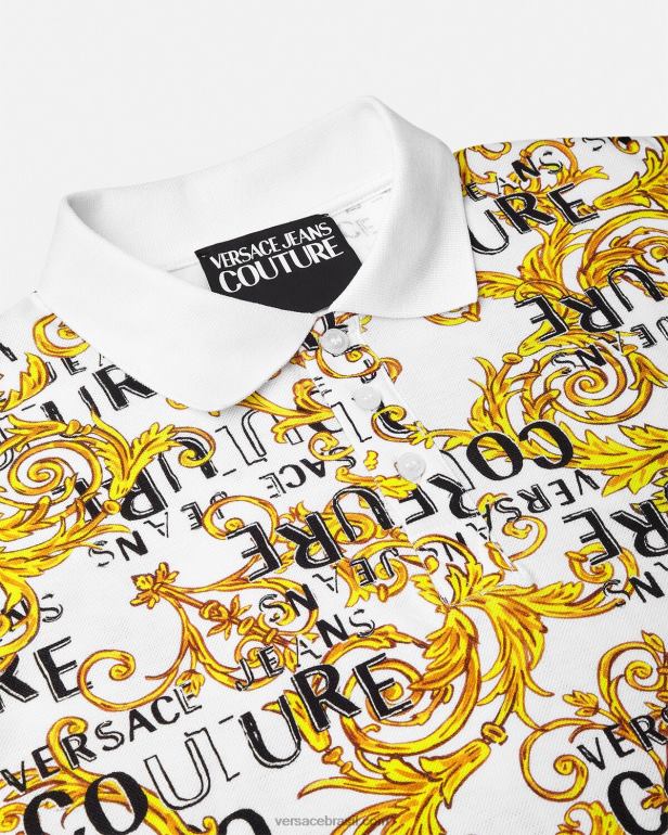 roupas P2TX2390 Versace camisa polo de alta costura com logo ouro e branco homens