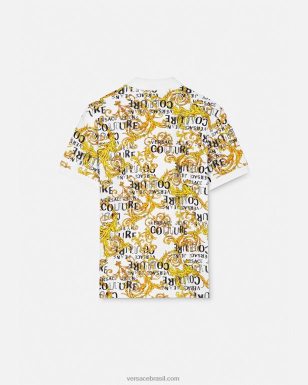 roupas P2TX2390 Versace camisa polo de alta costura com logo ouro e branco homens