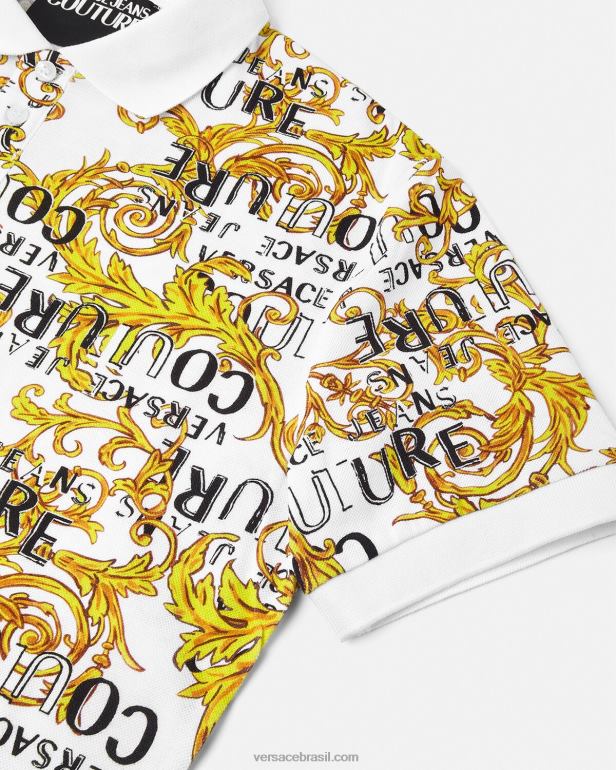 roupas P2TX2390 Versace camisa polo de alta costura com logo ouro e branco homens
