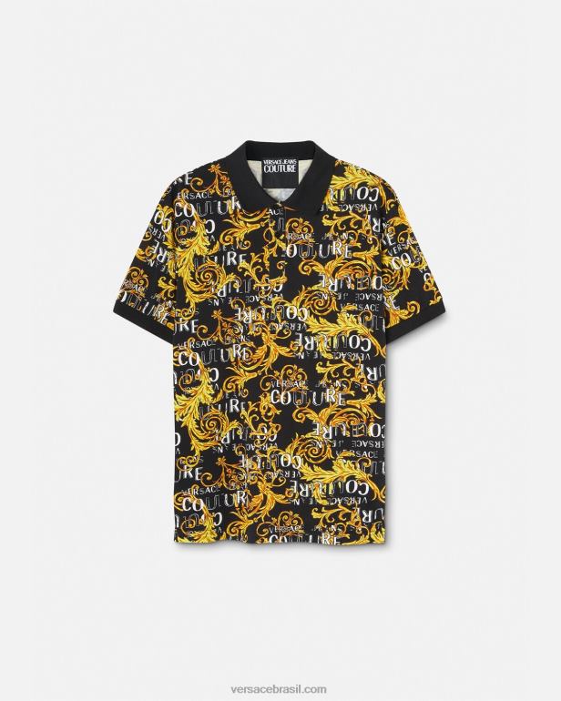 roupas P2TX2391 Versace camisa polo de alta costura com logo ouro Preto homens