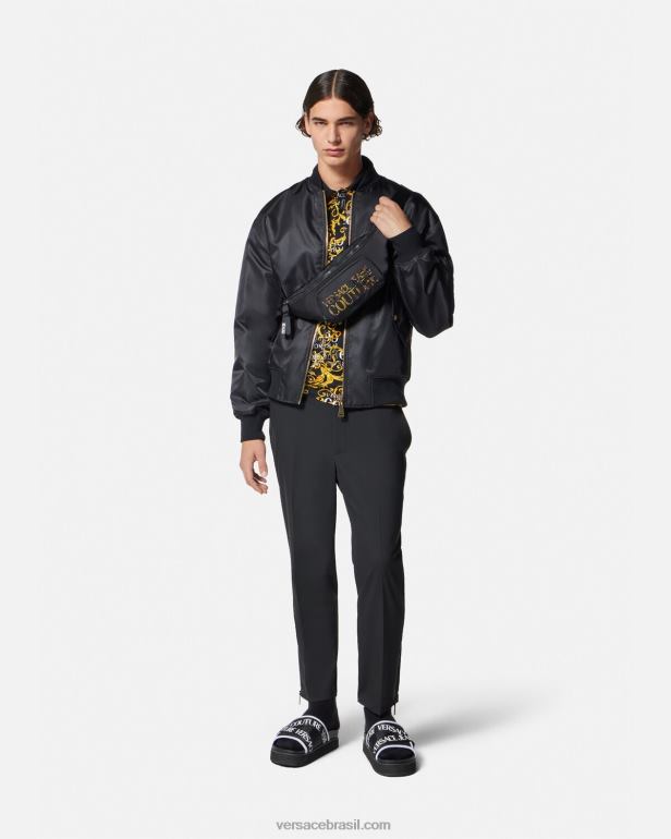 roupas P2TX2391 Versace camisa polo de alta costura com logo ouro Preto homens