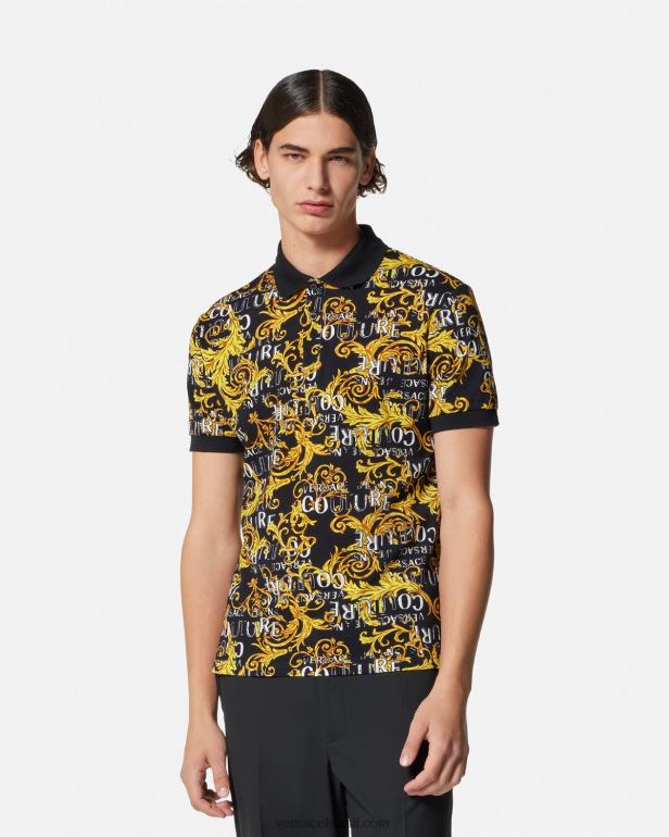 roupas P2TX2391 Versace camisa polo de alta costura com logo ouro Preto homens
