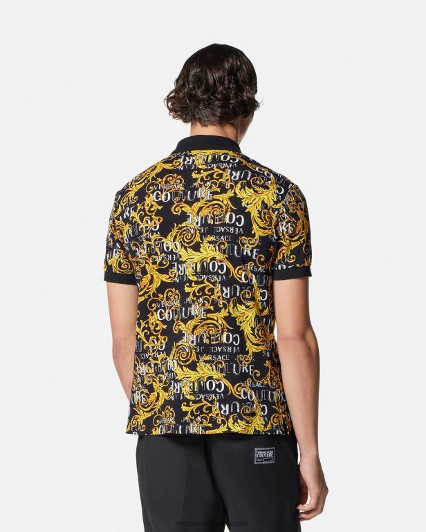 roupas P2TX2391 Versace camisa polo de alta costura com logo ouro Preto homens