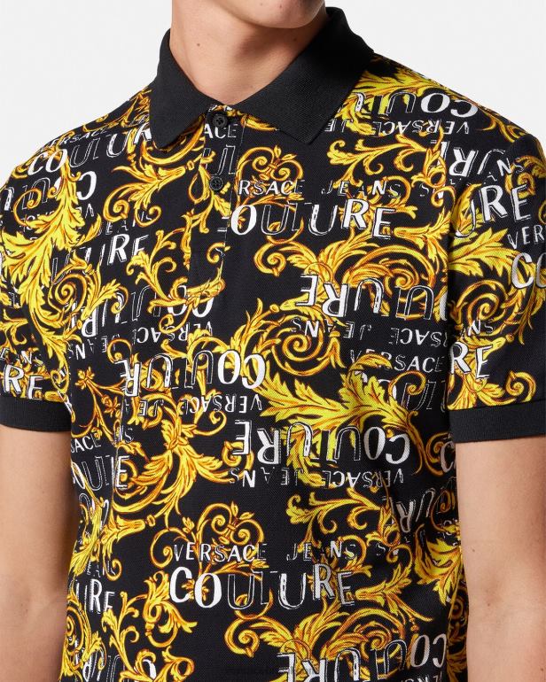 roupas P2TX2391 Versace camisa polo de alta costura com logo ouro Preto homens