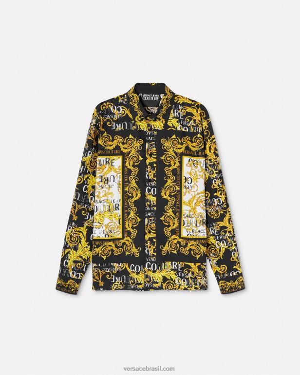 roupas P2TX2393 Versace camisa de alta costura com logotipo ouro Preto homens