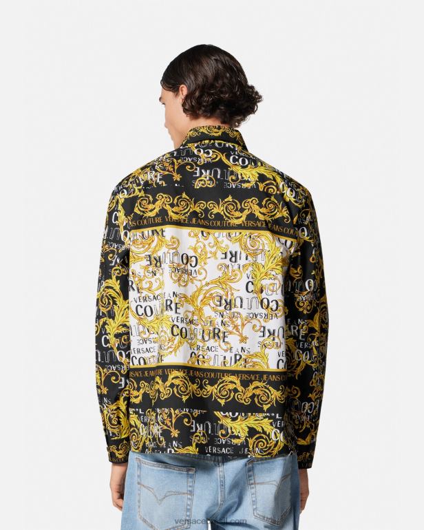 roupas P2TX2393 Versace camisa de alta costura com logotipo ouro Preto homens