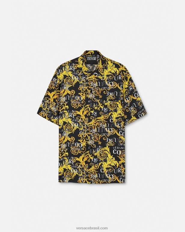 roupas P2TX2394 Versace camisa de alta costura com logotipo ouro Preto homens